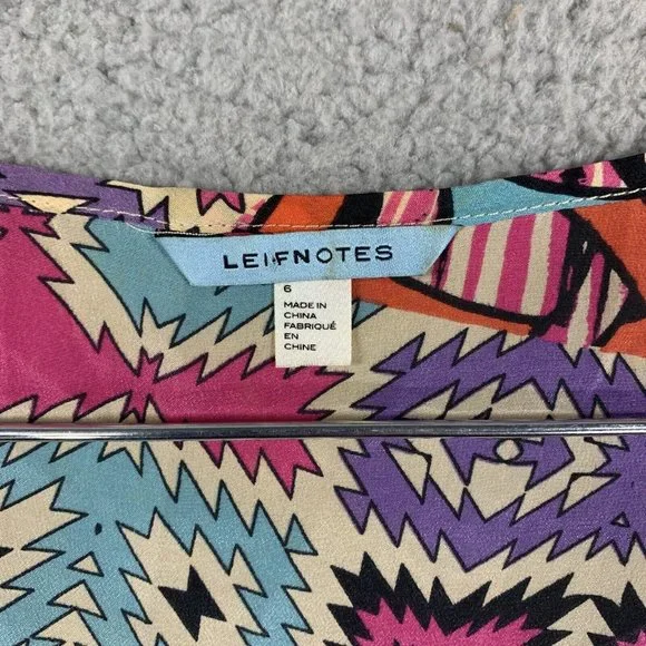 ANTHROPOLOGIE LEIFNOTES GLASS TILES  MULTI COLOR AZTEC PRINT SILK TOP SZ 6 - Picture 7 of 9
